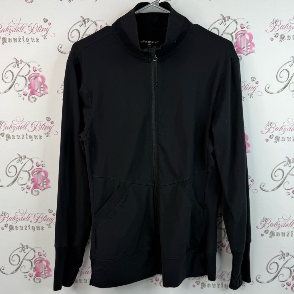 Tuff Athletics sweater collared black stretchy floral embroidered Zip-Up Jacket